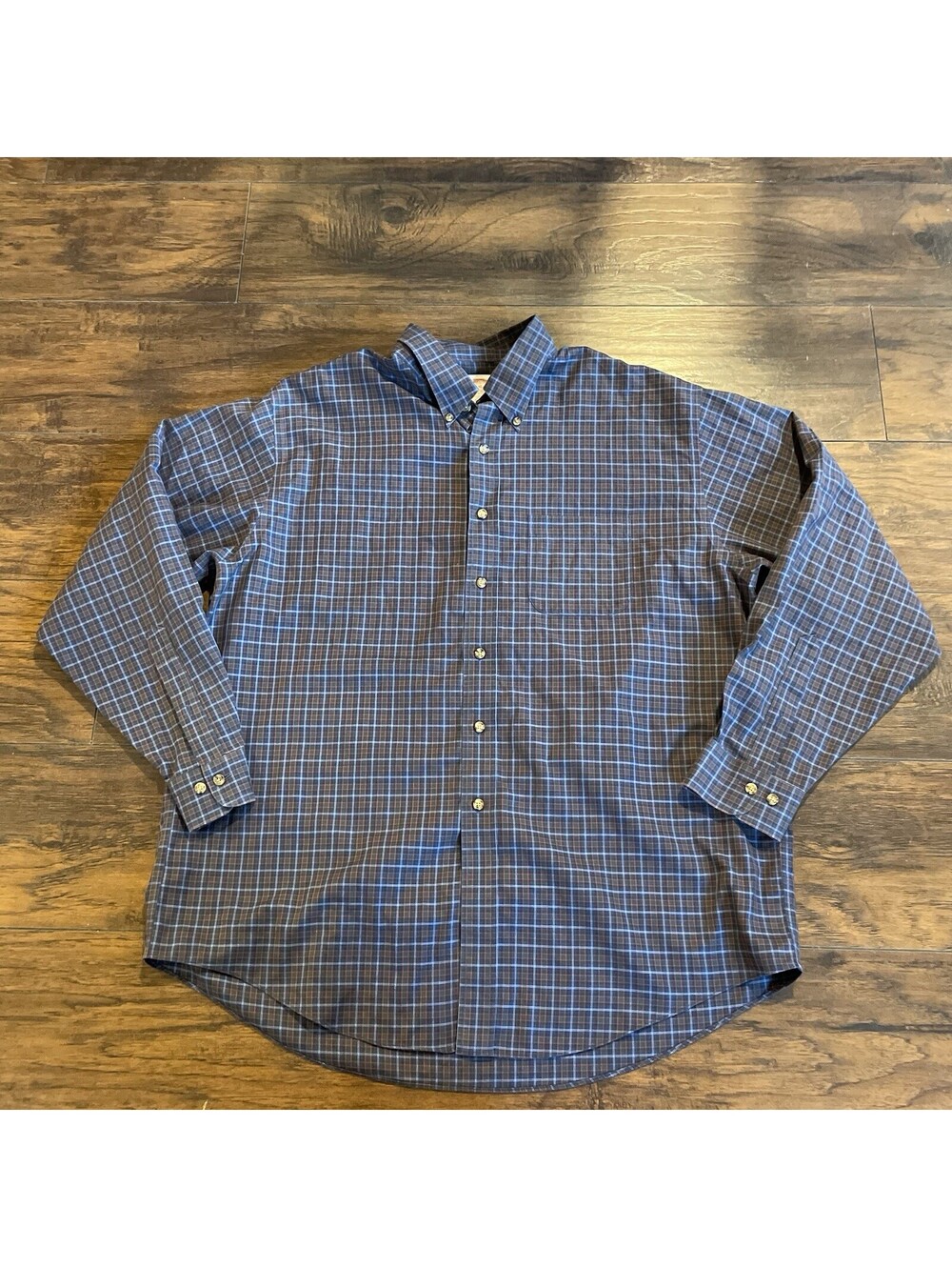 Brooks Brothers Button Down Shirt Men 16r XL Blue Check 100% Cotton